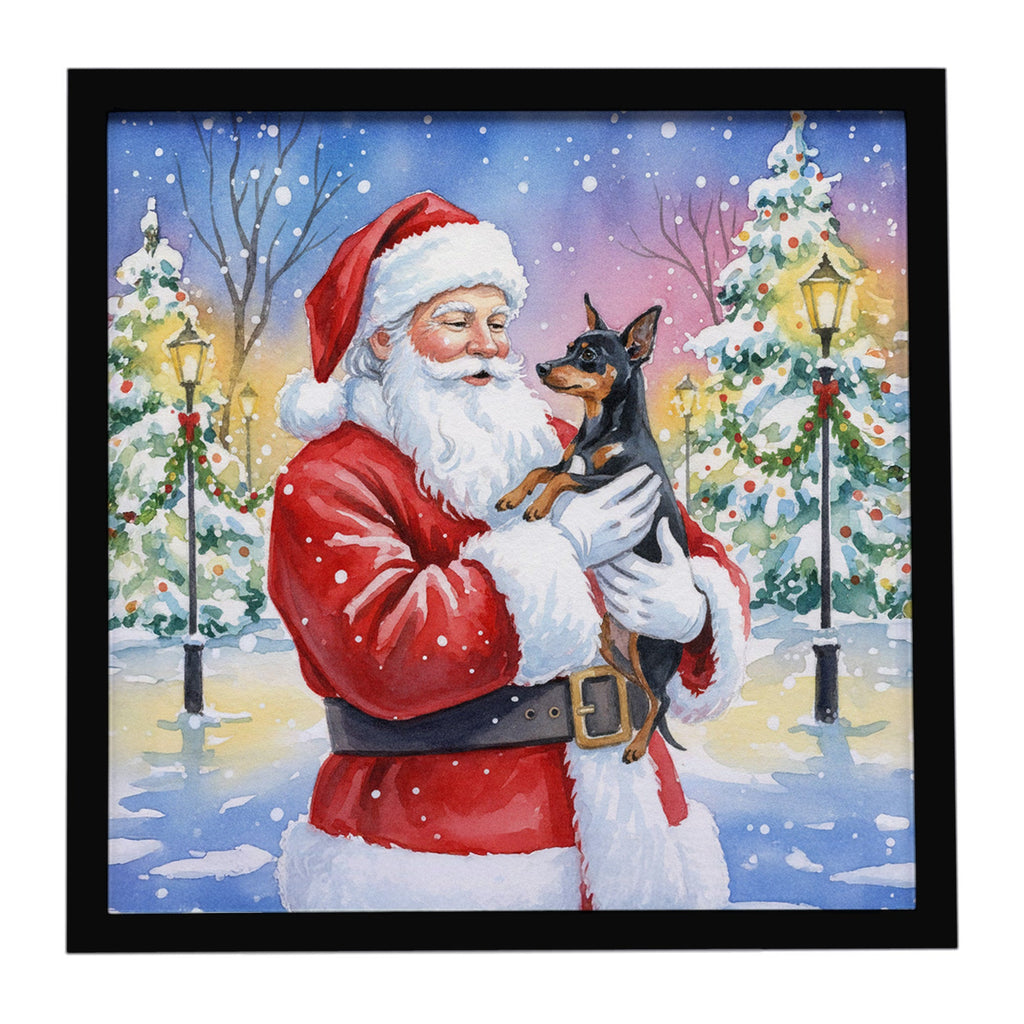 Miniature Pinscher with Santa Claus Framed Metal Print Bathroom, Kitchen, Office, Home Decor Wall Art Ready to Hang, Square, 8X8