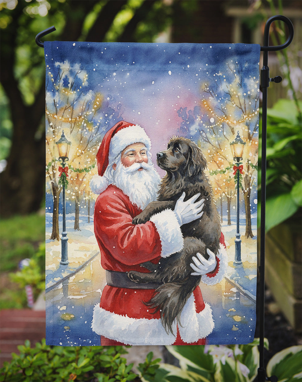 Newfoundland with Santa Claus Garden Flag Mailbox Decorative Yard Banner Outside Patio Artwork for Flower Beds, Garden Size, Multicolor