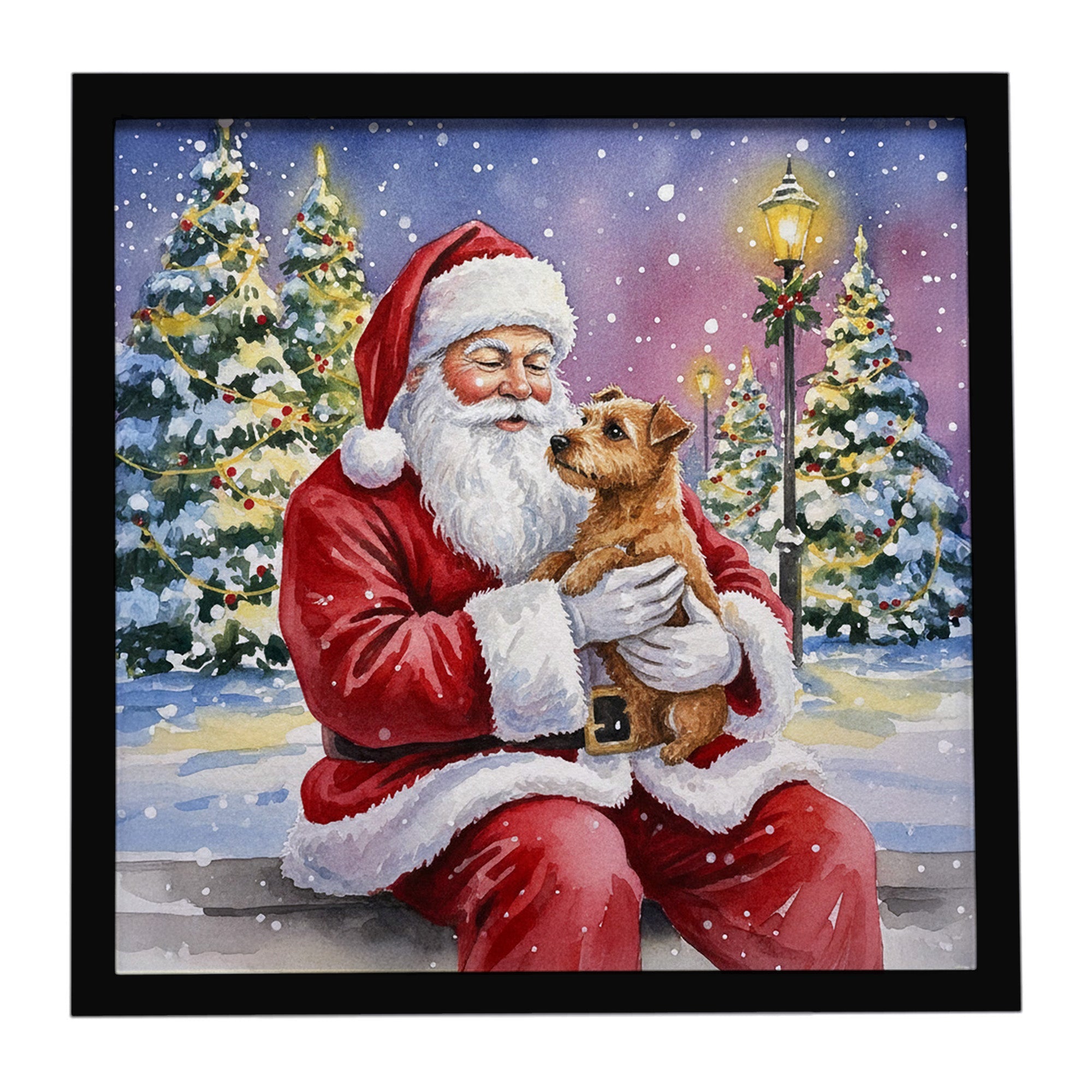 Norfolk Terrier with Santa Claus Framed Metal Print Bathroom, Kitchen, Office, Home Decor Wall Art Ready to Hang, Square, 8X8