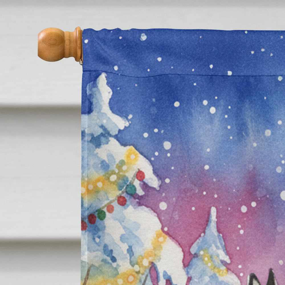 Norwegian Elkhound with Santa Claus House Flag 28x40 Porch Sleeve Pole Decorative Outside Yard Banner Artwork Wall Hanging, Polyester