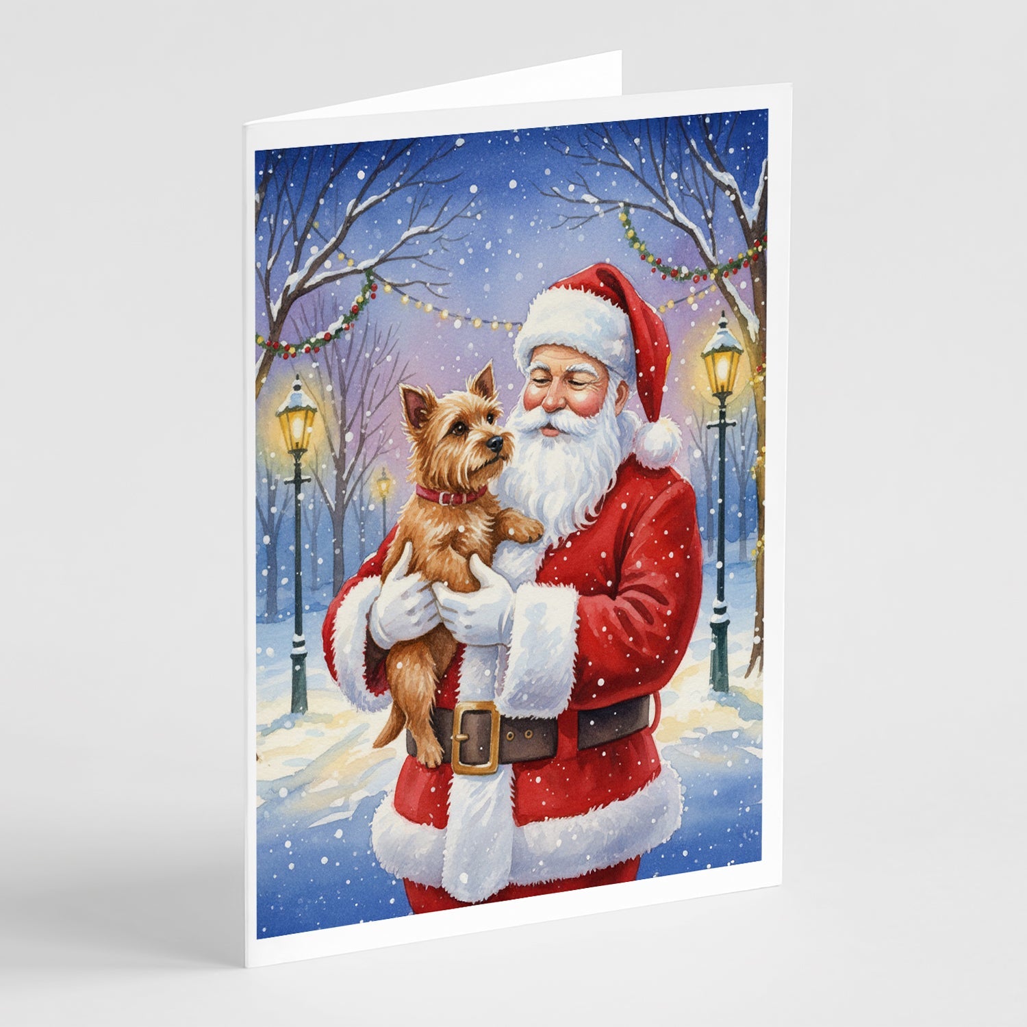 Norwich Terrier with Santa Claus Greeting Cards Pack of 8 Blank Cards with Envelopes Whimsical A7 Size 5x7
