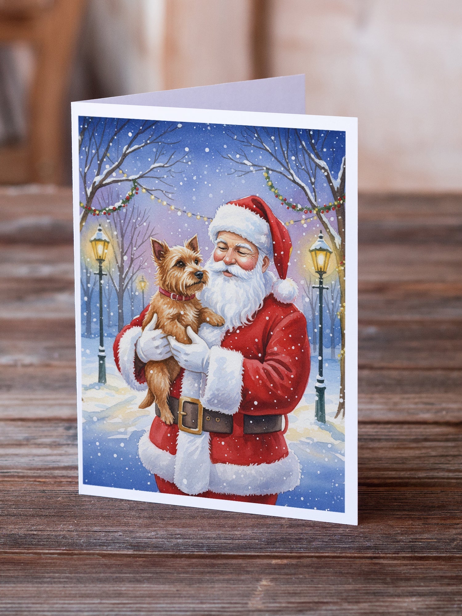 Norwich Terrier with Santa Claus Greeting Cards Pack of 8 Blank Cards with Envelopes Whimsical A7 Size 5x7