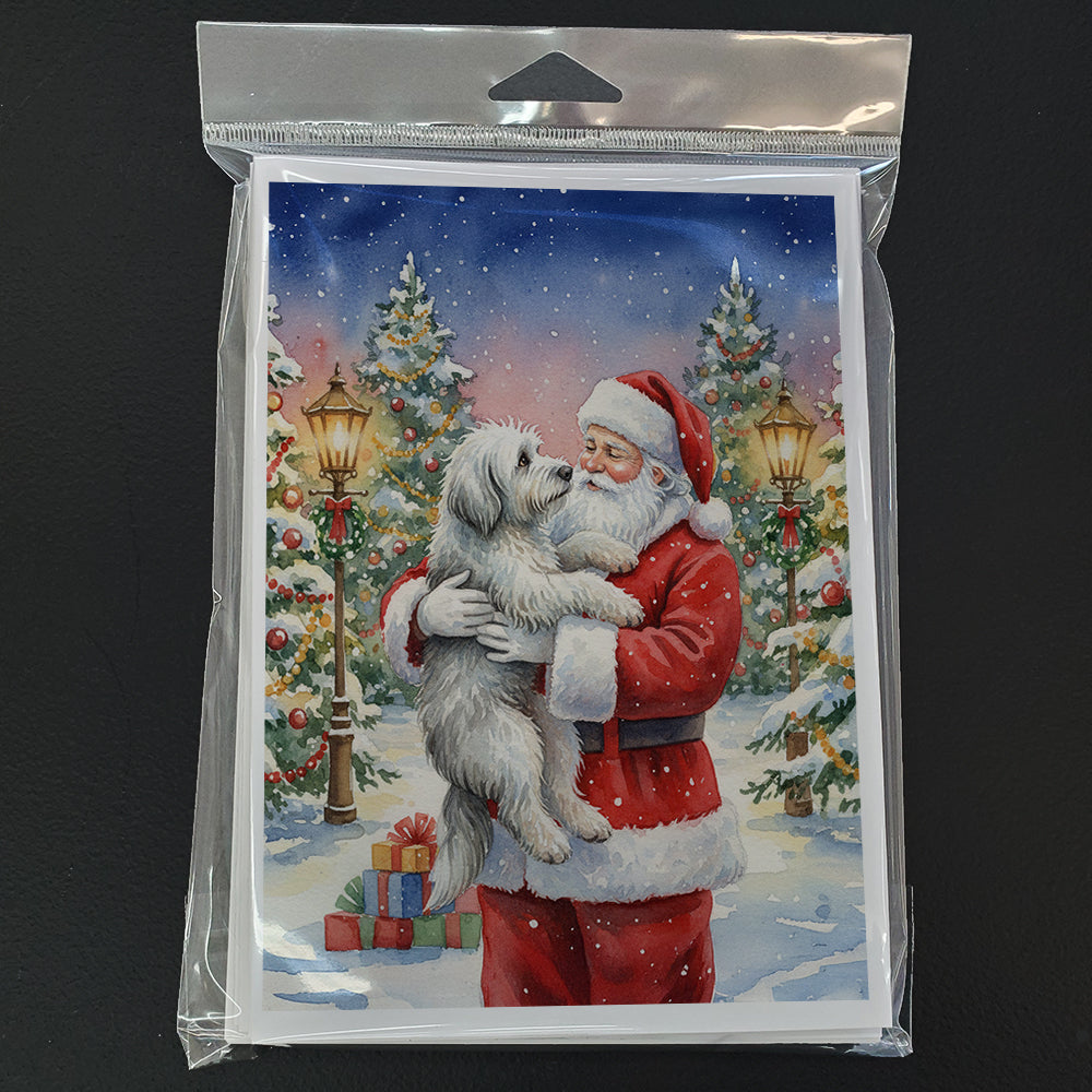 Old English Sheepdog with Santa Claus Greeting Cards Pack of 8 Blank Cards with Envelopes Whimsical A7 Size 5x7