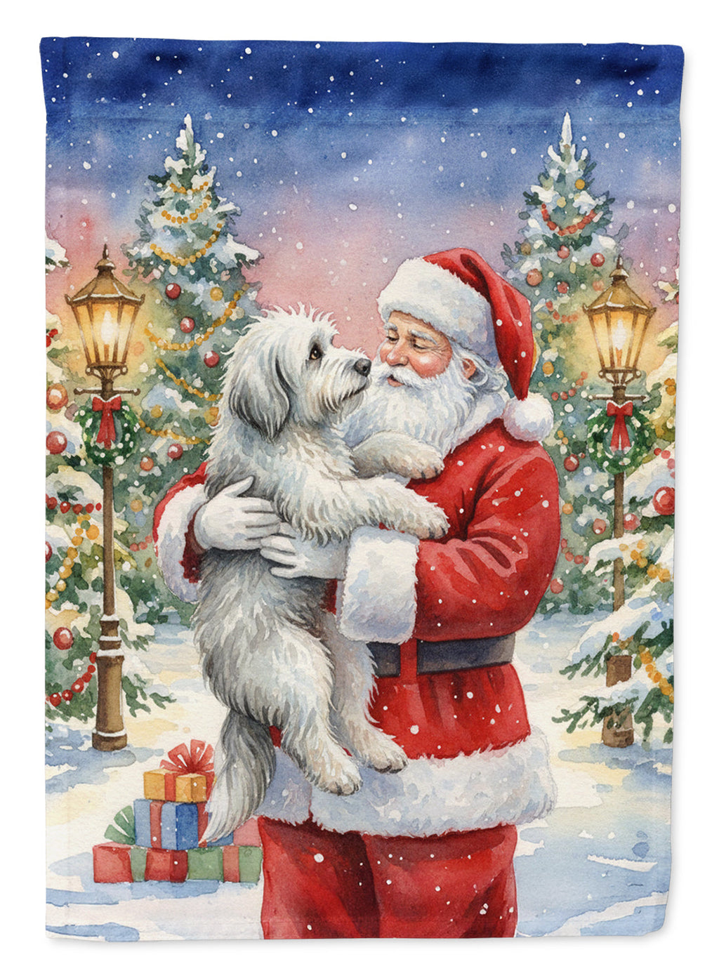 Old English Sheepdog with Santa Claus Garden Flag Mailbox Decorative Yard Banner Outside Patio Artwork for Flower Beds, Garden Size, Multicolor