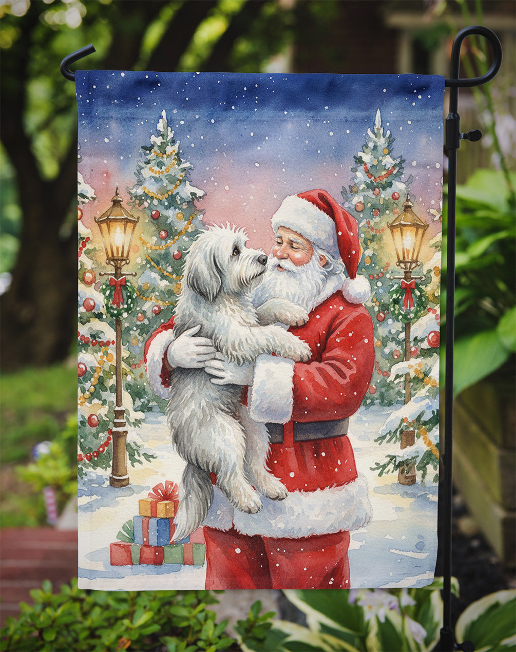 Old English Sheepdog with Santa Claus Garden Flag Mailbox Decorative Yard Banner Outside Patio Artwork for Flower Beds, Garden Size, Multicolor