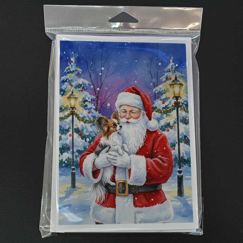 Papillon with Santa Claus Greeting Cards Pack of 8 Blank Cards with Envelopes Whimsical A7 Size 5x7