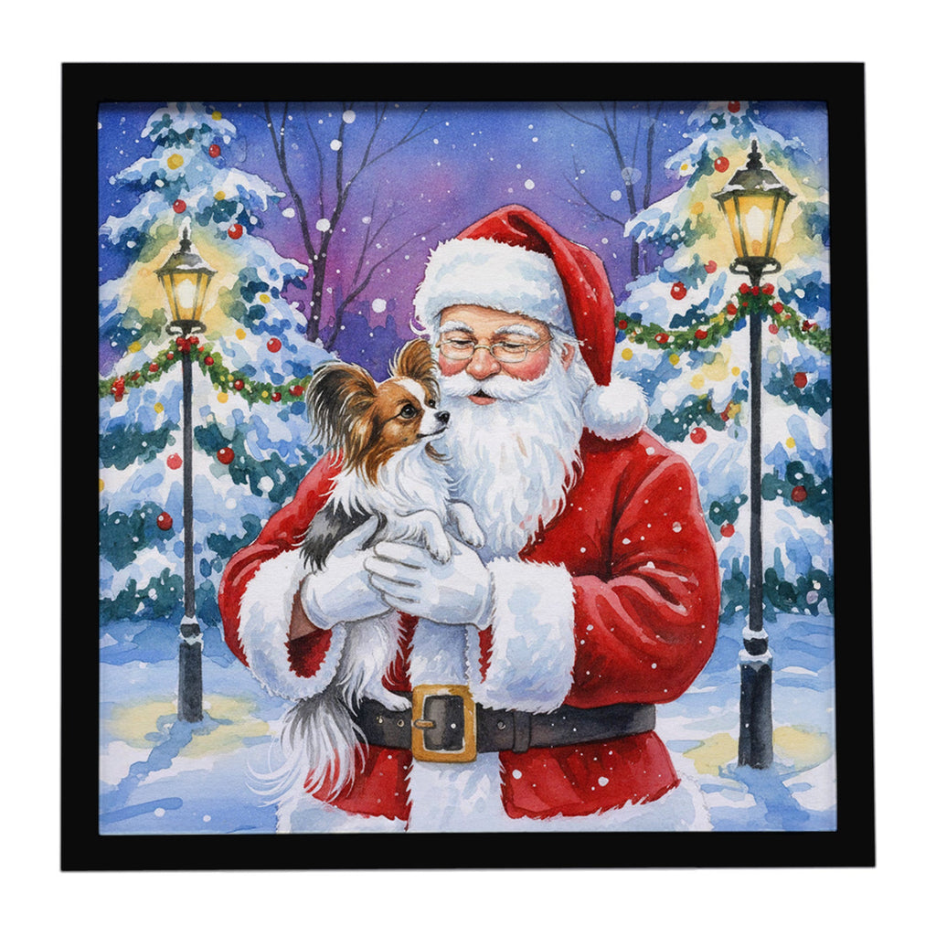 Papillon with Santa Claus Framed Metal Print Bathroom, Kitchen, Office, Home Decor Wall Art Ready to Hang, Square, 8X8