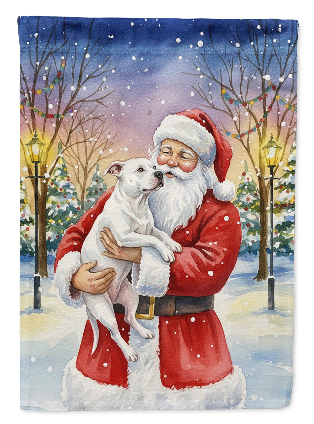 White Pit Bull Terrier with Santa Claus Garden Flag Mailbox Decorative Yard Banner Outside Patio Artwork for Flower Beds, Garden Size, Multicolor
