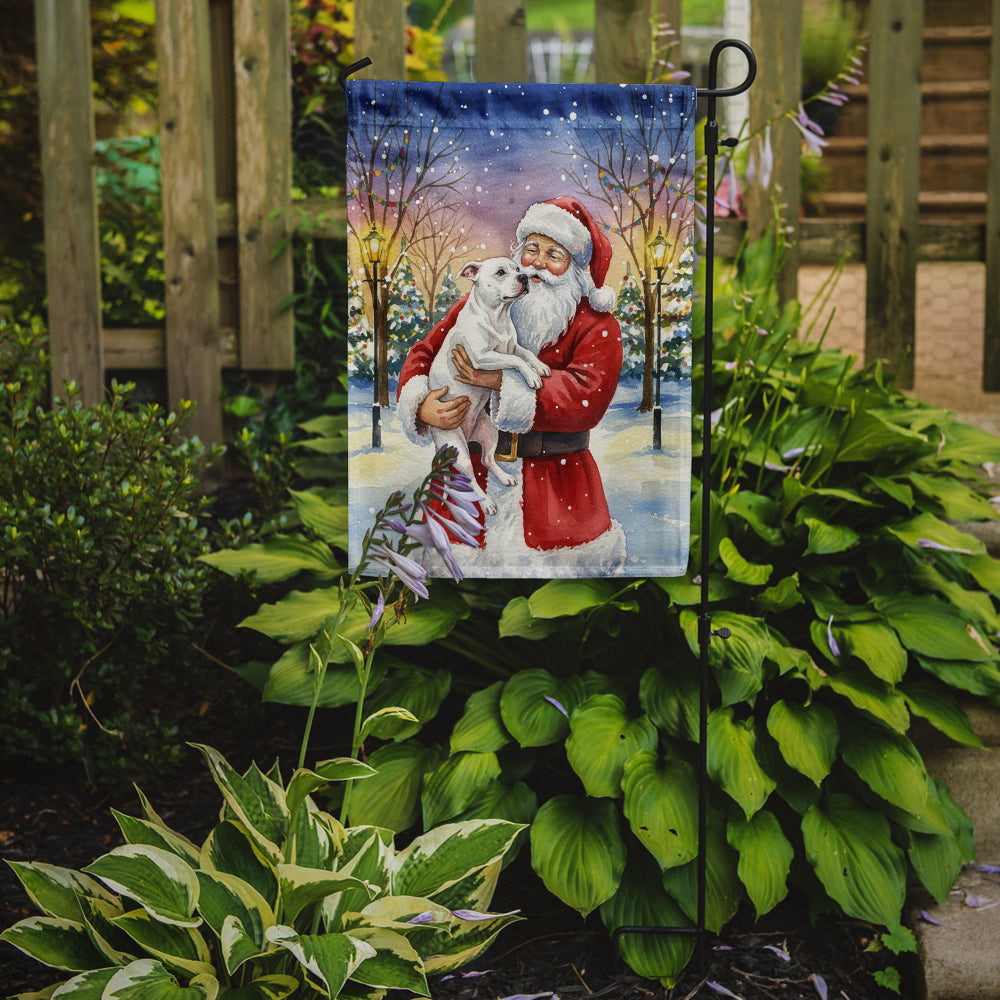 White Pit Bull Terrier with Santa Claus Garden Flag Mailbox Decorative Yard Banner Outside Patio Artwork for Flower Beds, Garden Size, Multicolor