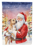 Pit Bull Terrier with Santa Claus House Flag 28x40 Porch Sleeve Pole Decorative Outside Yard Banner Artwork Wall Hanging, Polyester