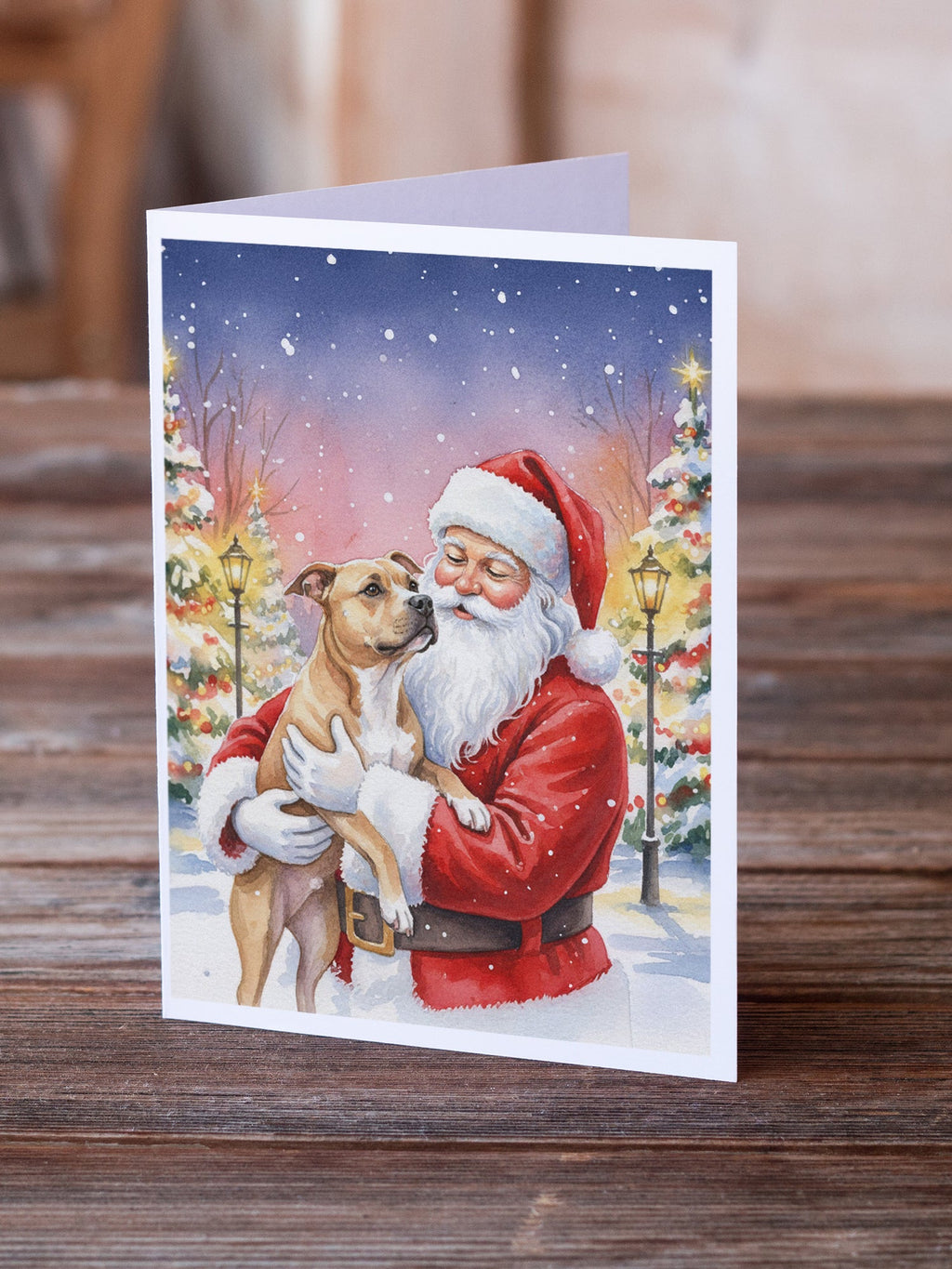 Pit Bull Terrier with Santa Claus Greeting Cards Pack of 8 Blank Cards with Envelopes Whimsical A7 Size 5x7