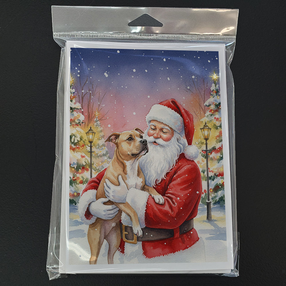 Pit Bull Terrier with Santa Claus Greeting Cards Pack of 8 Blank Cards with Envelopes Whimsical A7 Size 5x7