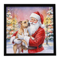 Pit Bull Terrier with Santa Claus Framed Metal Print Bathroom, Kitchen, Office, Home Decor Wall Art Ready to Hang, Square, 8X8