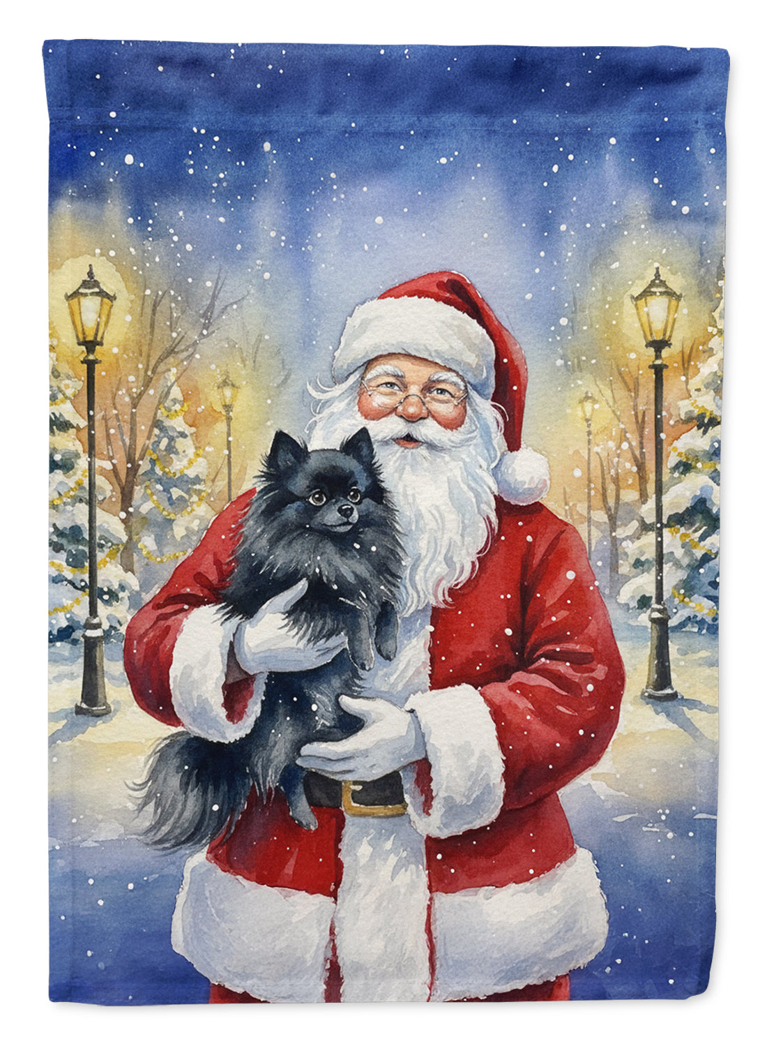 Black Pomeranian with Santa Claus Garden Flag Mailbox Decorative Yard Banner Outside Patio Artwork for Flower Beds, Garden Size, Multicolor