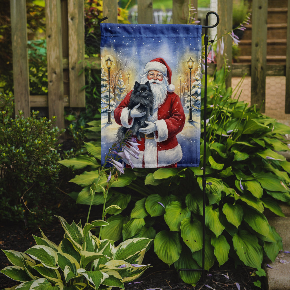 Black Pomeranian with Santa Claus Garden Flag Mailbox Decorative Yard Banner Outside Patio Artwork for Flower Beds, Garden Size, Multicolor