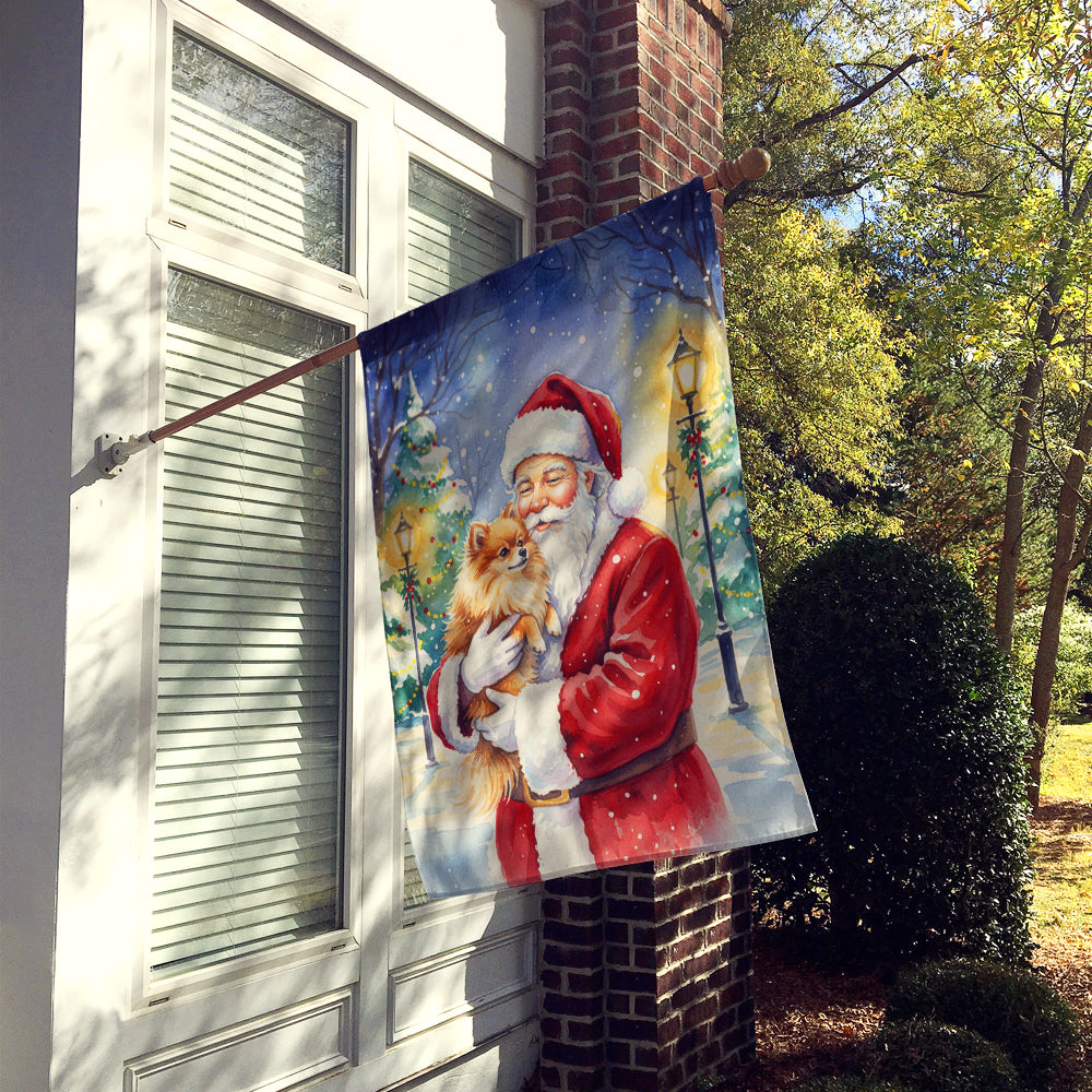 Pomeranian with Santa Claus House Flag 28x40 Porch Sleeve Pole Decorative Outside Yard Banner Artwork Wall Hanging, Polyester