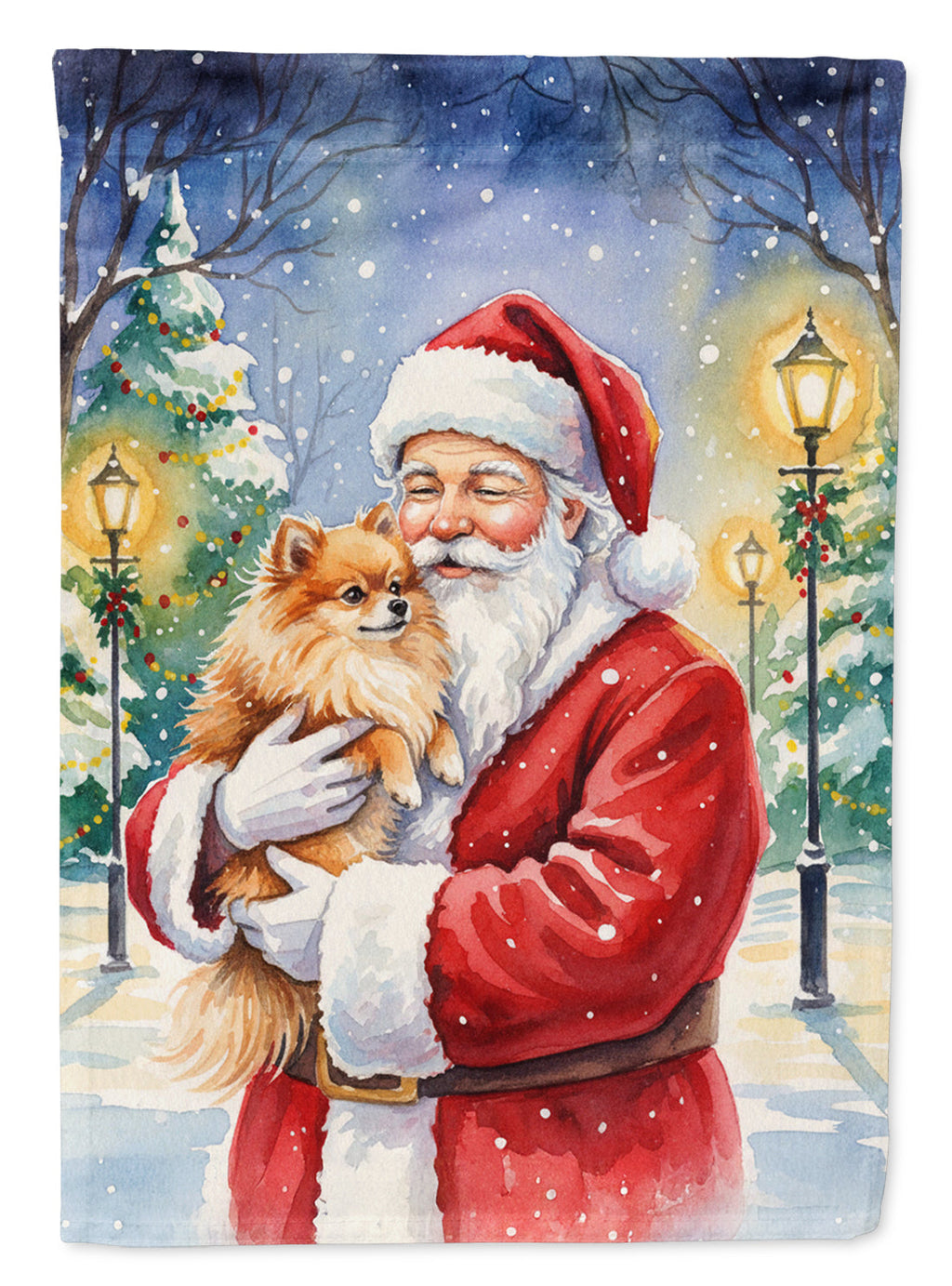 Pomeranian with Santa Claus Garden Flag Mailbox Decorative Yard Banner Outside Patio Artwork for Flower Beds, Garden Size, Multicolor