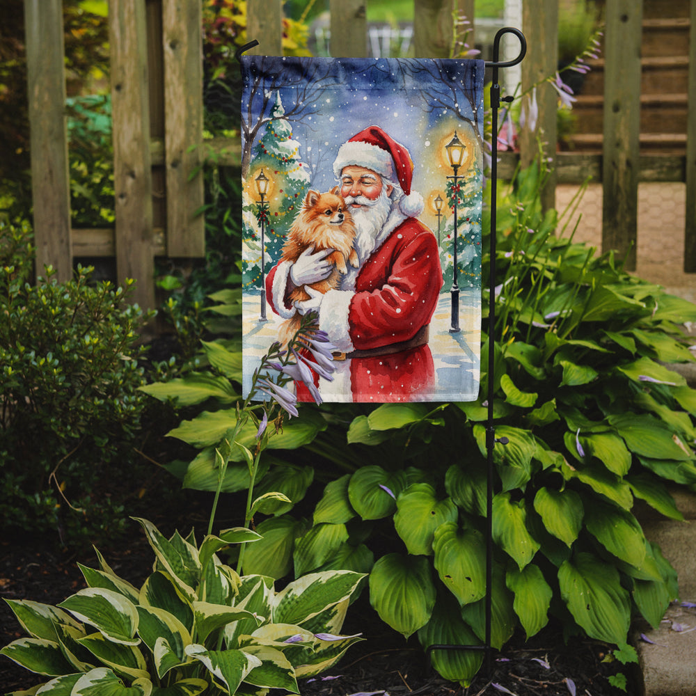 Pomeranian with Santa Claus Garden Flag Mailbox Decorative Yard Banner Outside Patio Artwork for Flower Beds, Garden Size, Multicolor