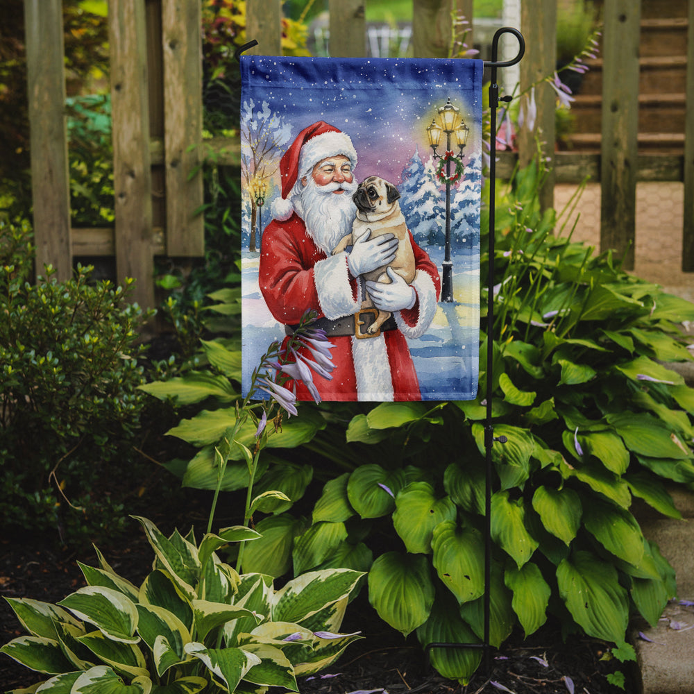 Pug with Santa Claus Garden Flag Mailbox Decorative Yard Banner Outside Patio Artwork for Flower Beds, Garden Size, Multicolor