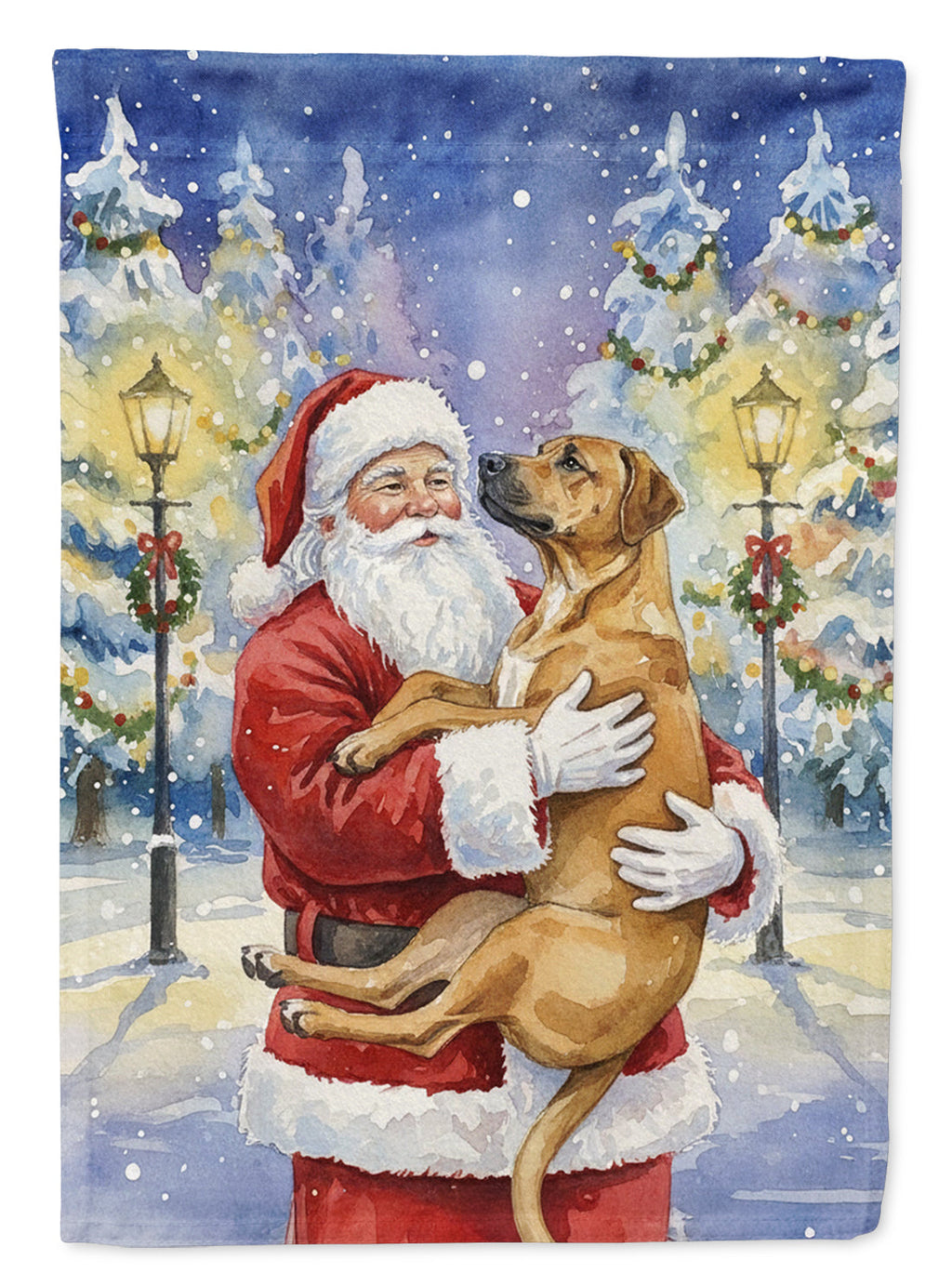 Rhodesian Ridgeback with Santa Claus House Flag 28x40 Porch Sleeve Pole Decorative Outside Yard Banner Artwork Wall Hanging, Polyester