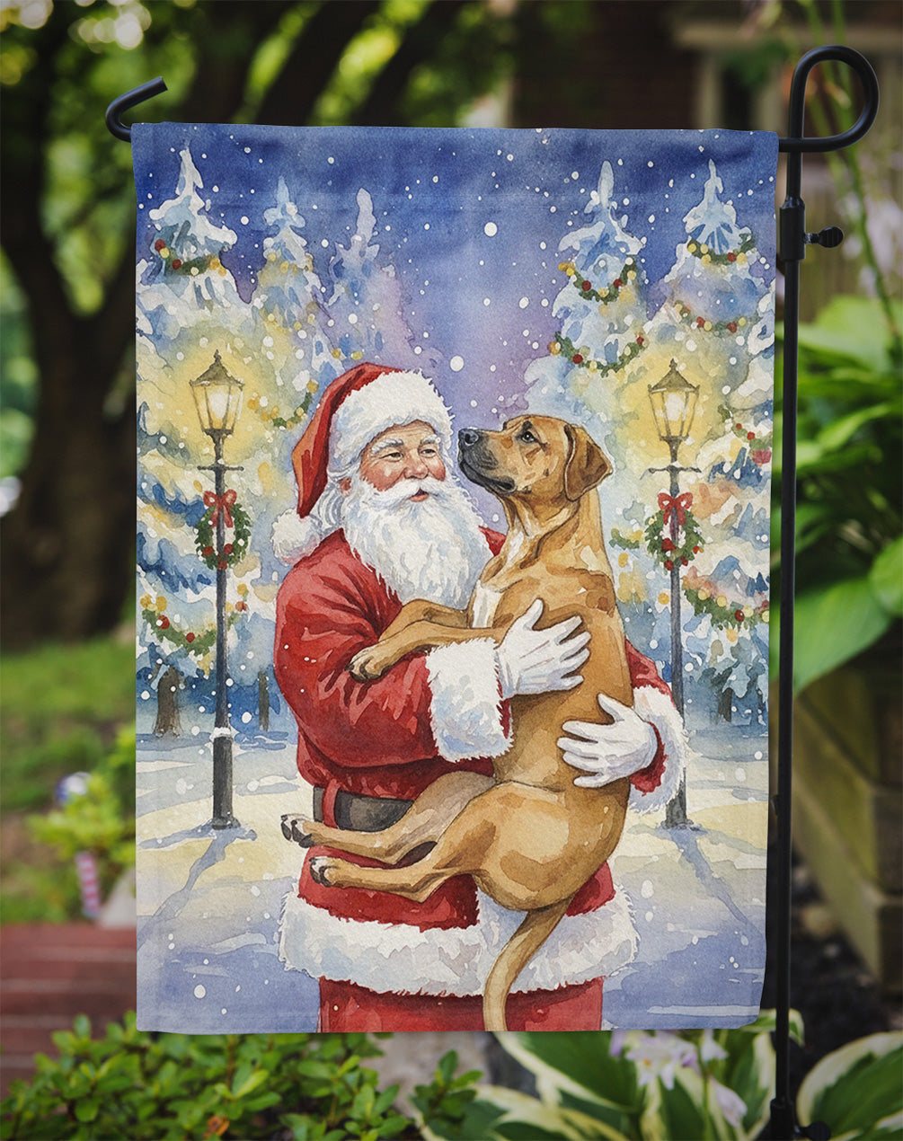 Rhodesian Ridgeback with Santa Claus Garden Flag Mailbox Decorative Yard Banner Outside Patio Artwork for Flower Beds, Garden Size, Multicolor