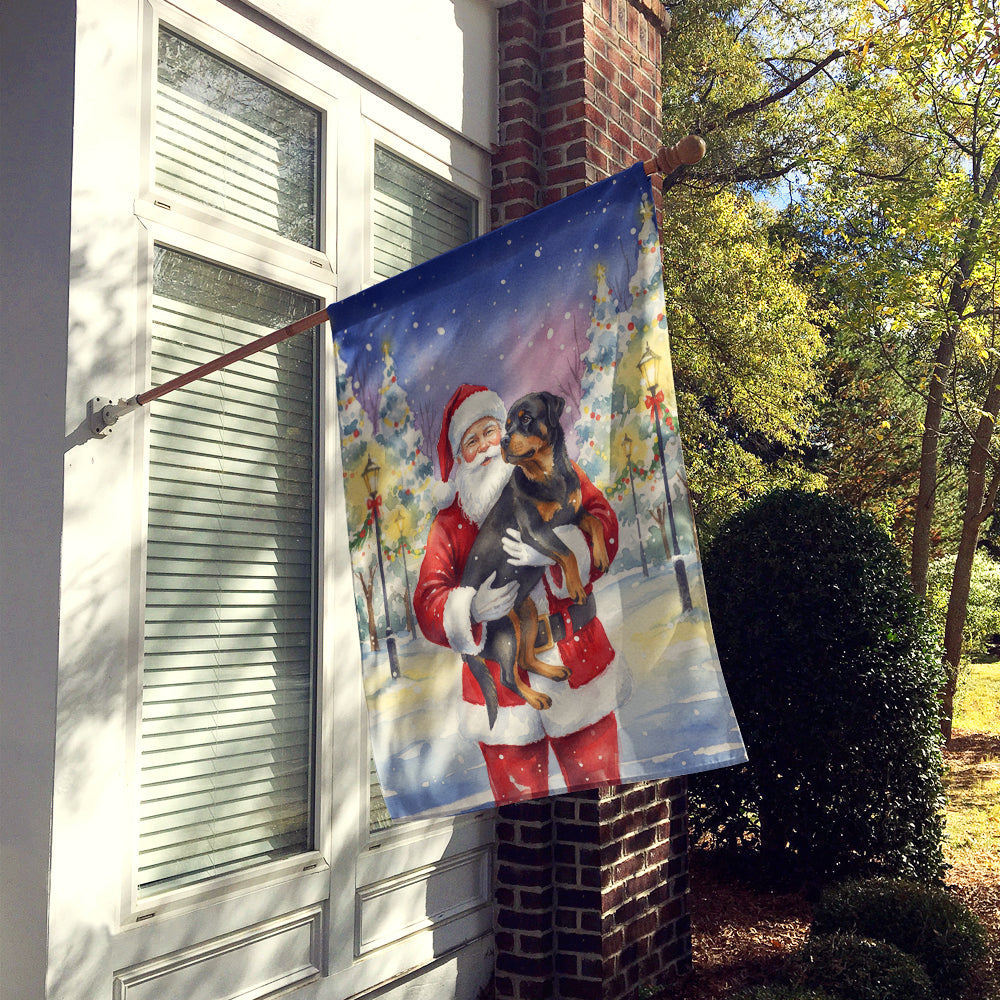 Rottweiler with Santa Claus House Flag 28x40 Porch Sleeve Pole Decorative Outside Yard Banner Artwork Wall Hanging, Polyester