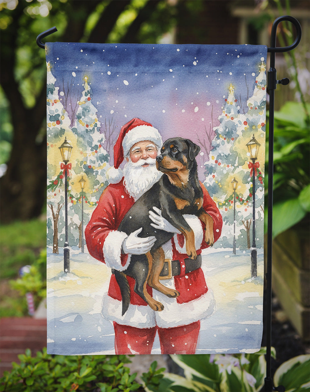 Rottweiler with Santa Claus Garden Flag Mailbox Decorative Yard Banner Outside Patio Artwork for Flower Beds, Garden Size, Multicolor