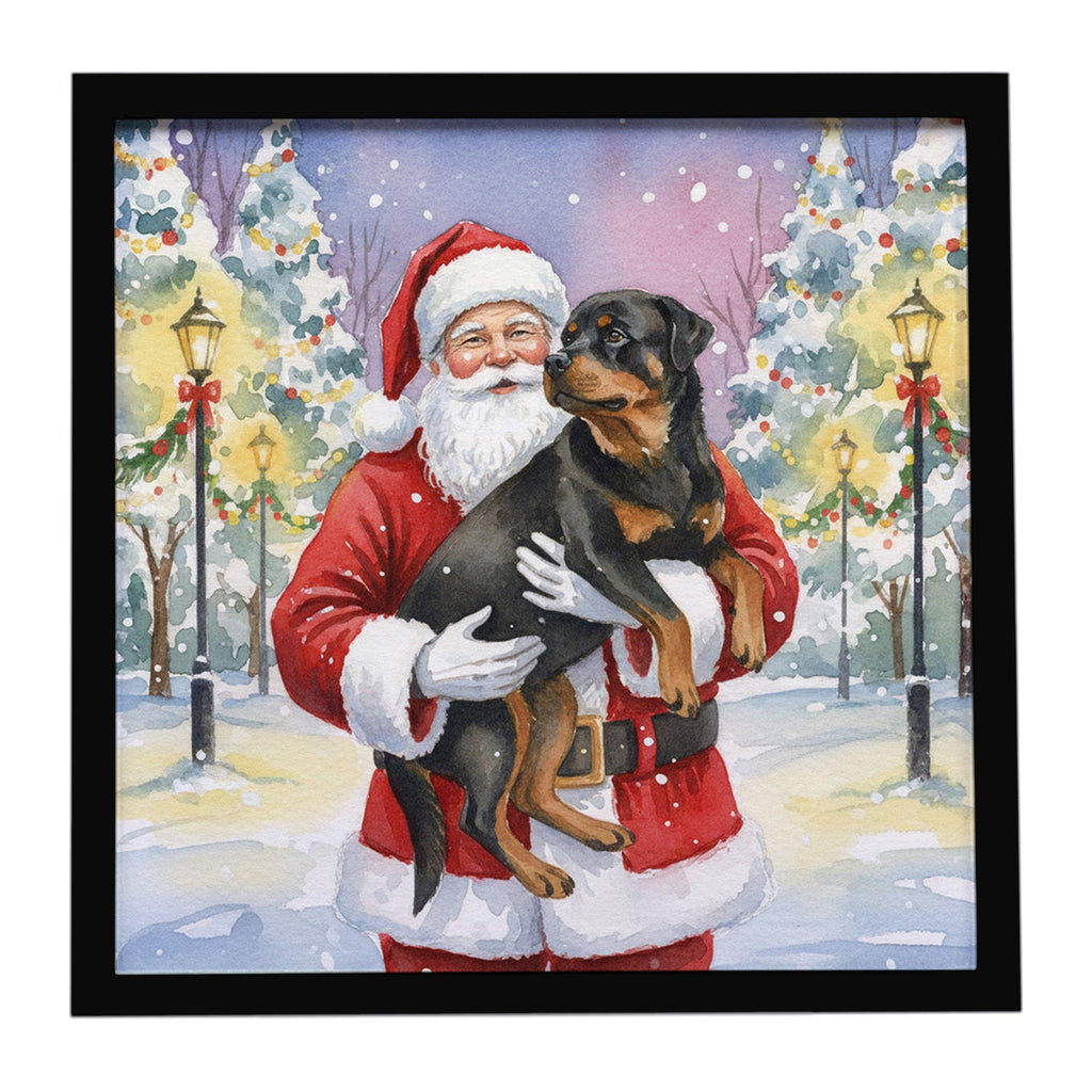 Rottweiler with Santa Claus Framed Metal Print Bathroom, Kitchen, Office, Home Decor Wall Art Ready to Hang, Square, 8X8