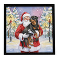 Rottweiler with Santa Claus Framed Metal Print Bathroom, Kitchen, Office, Home Decor Wall Art Ready to Hang, Square, 8X8