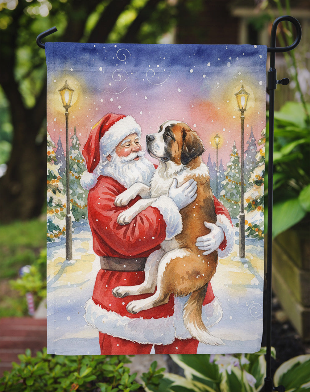 Saint Bernard with Santa Claus Garden Flag Mailbox Decorative Yard Banner Outside Patio Artwork for Flower Beds, Garden Size, Multicolor