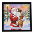 Saint Bernard with Santa Claus Framed Metal Print Bathroom, Kitchen, Office, Home Decor Wall Art Ready to Hang, Square, 8X8