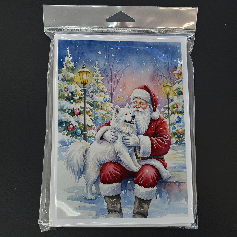 Samoyed with Santa Claus Greeting Cards Pack of 8 Blank Cards with Envelopes Whimsical A7 Size 5x7