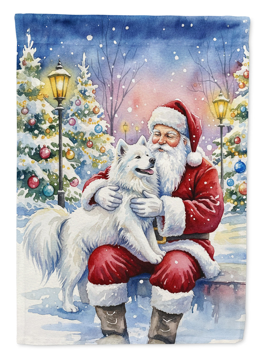 Samoyed with Santa Claus Garden Flag Mailbox Decorative Yard Banner Outside Patio Artwork for Flower Beds, Garden Size, Multicolor