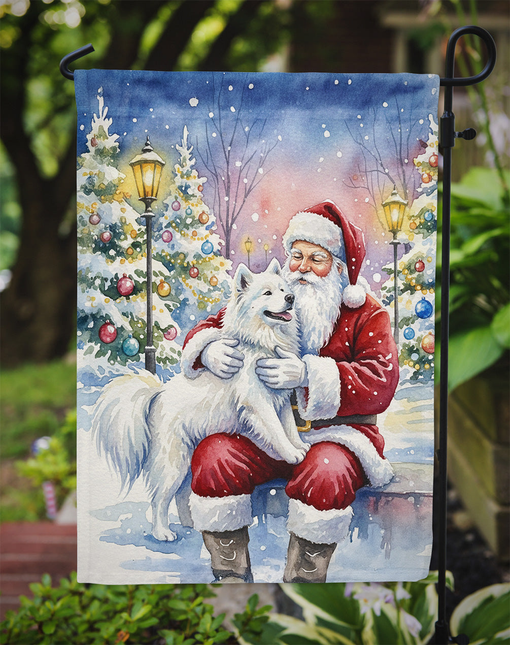 Samoyed with Santa Claus Garden Flag Mailbox Decorative Yard Banner Outside Patio Artwork for Flower Beds, Garden Size, Multicolor