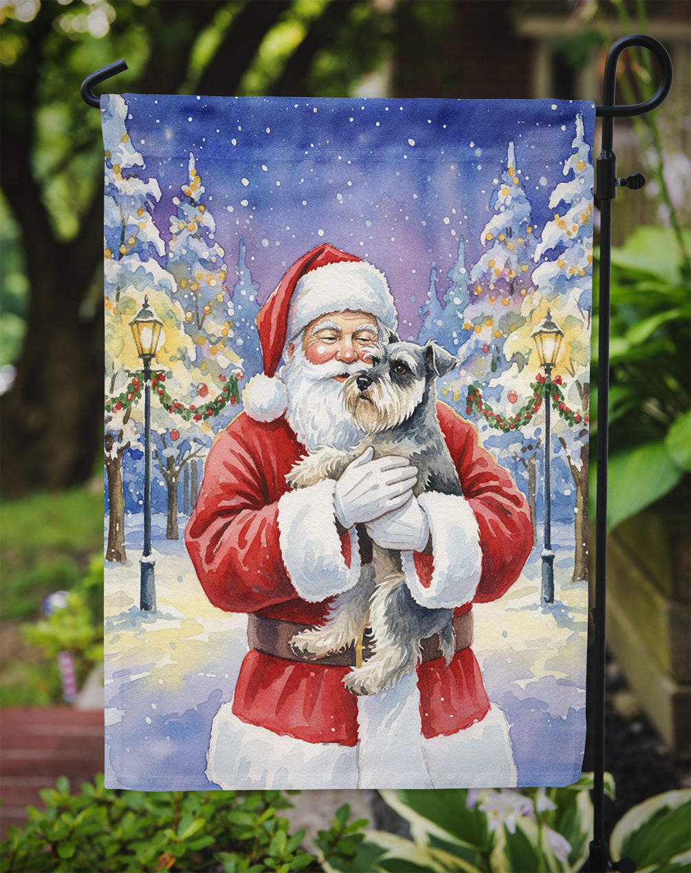 Schnauzer with Santa Claus Garden Flag Mailbox Decorative Yard Banner Outside Patio Artwork for Flower Beds, Garden Size, Multicolor