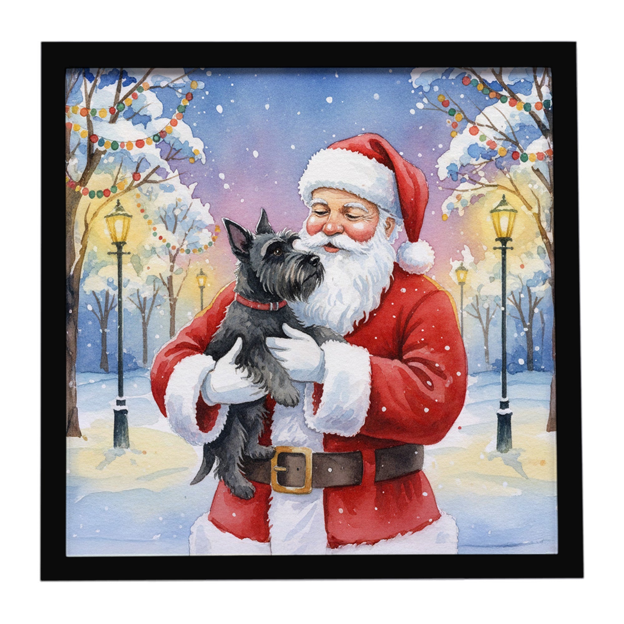Scottish Terrier with Santa Claus Framed Metal Print Bathroom, Kitchen, Office, Home Decor Wall Art Ready to Hang, Square, 8X8