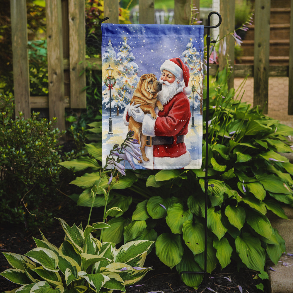 Shar Pei with Santa Claus Garden Flag Mailbox Decorative Yard Banner Outside Patio Artwork for Flower Beds, Garden Size, Multicolor