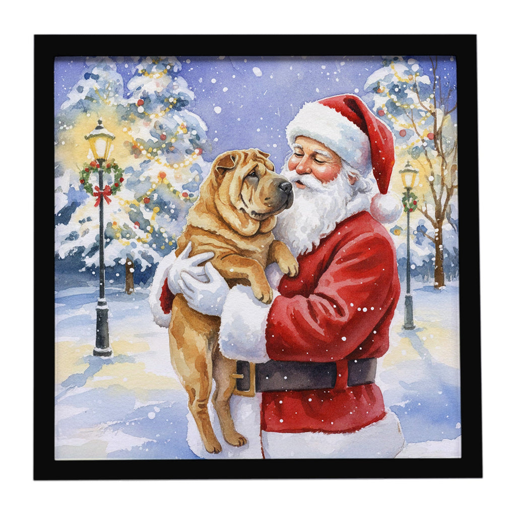 Shar Pei with Santa Claus Framed Metal Print Bathroom, Kitchen, Office, Home Decor Wall Art Ready to Hang, Square, 8X8