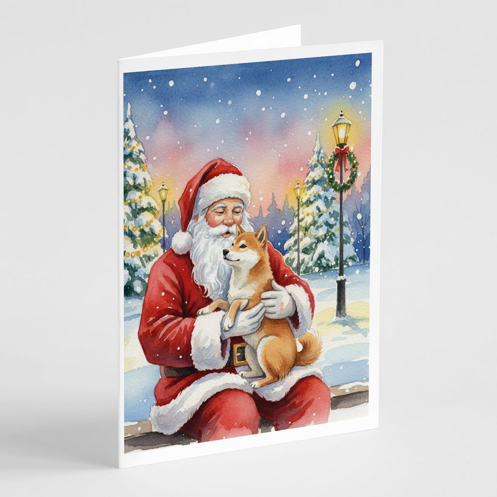 Shiba Inu with Santa Claus Greeting Cards Pack of 8 Blank Cards with Envelopes Whimsical A7 Size 5x7
