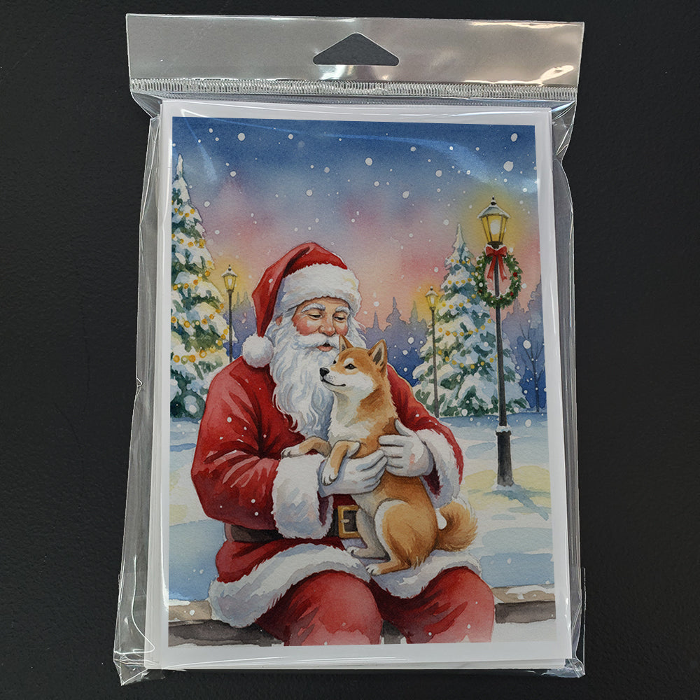 Shiba Inu with Santa Claus Greeting Cards Pack of 8 Blank Cards with Envelopes Whimsical A7 Size 5x7
