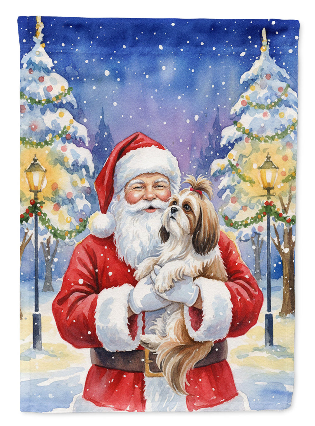 Shih Tzu with Santa Claus House Flag 28x40 Porch Sleeve Pole Decorative Outside Yard Banner Artwork Wall Hanging, Polyester