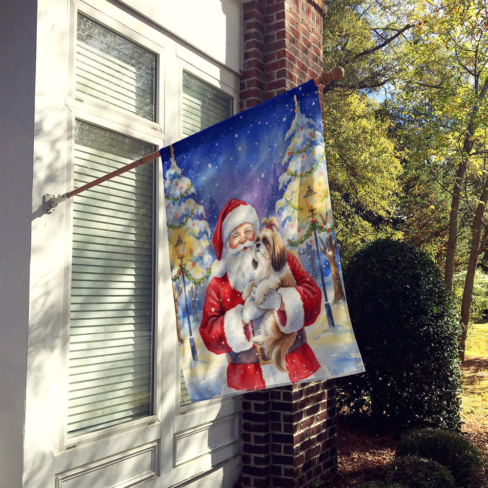 Shih Tzu with Santa Claus House Flag 28x40 Porch Sleeve Pole Decorative Outside Yard Banner Artwork Wall Hanging, Polyester