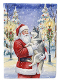 Siberian Husky with Santa Claus House Flag 28x40 Porch Sleeve Pole Decorative Outside Yard Banner Artwork Wall Hanging, Polyester