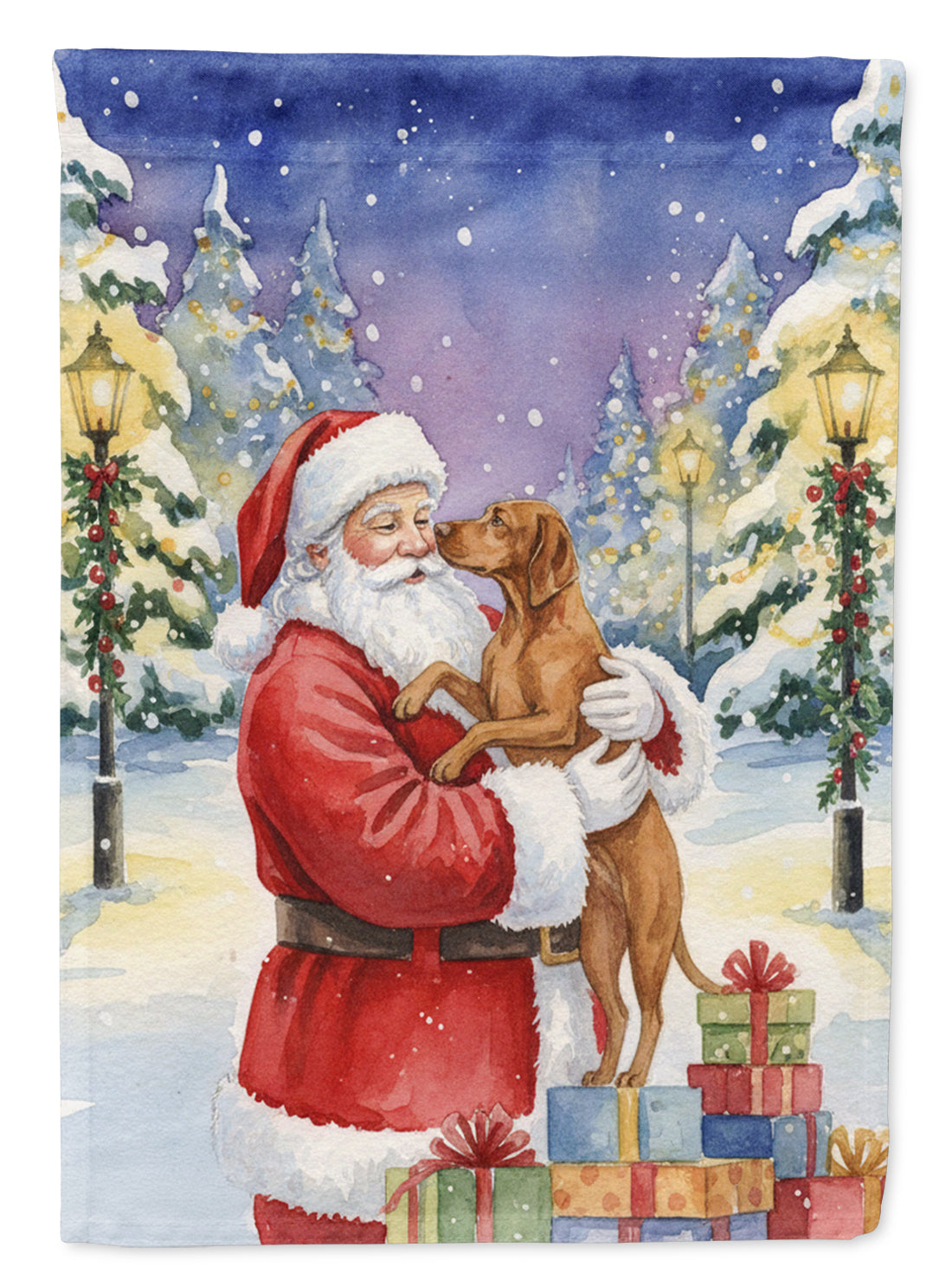 Vizsla with Santa Claus House Flag 28x40 Porch Sleeve Pole Decorative Outside Yard Banner Artwork Wall Hanging, Polyester