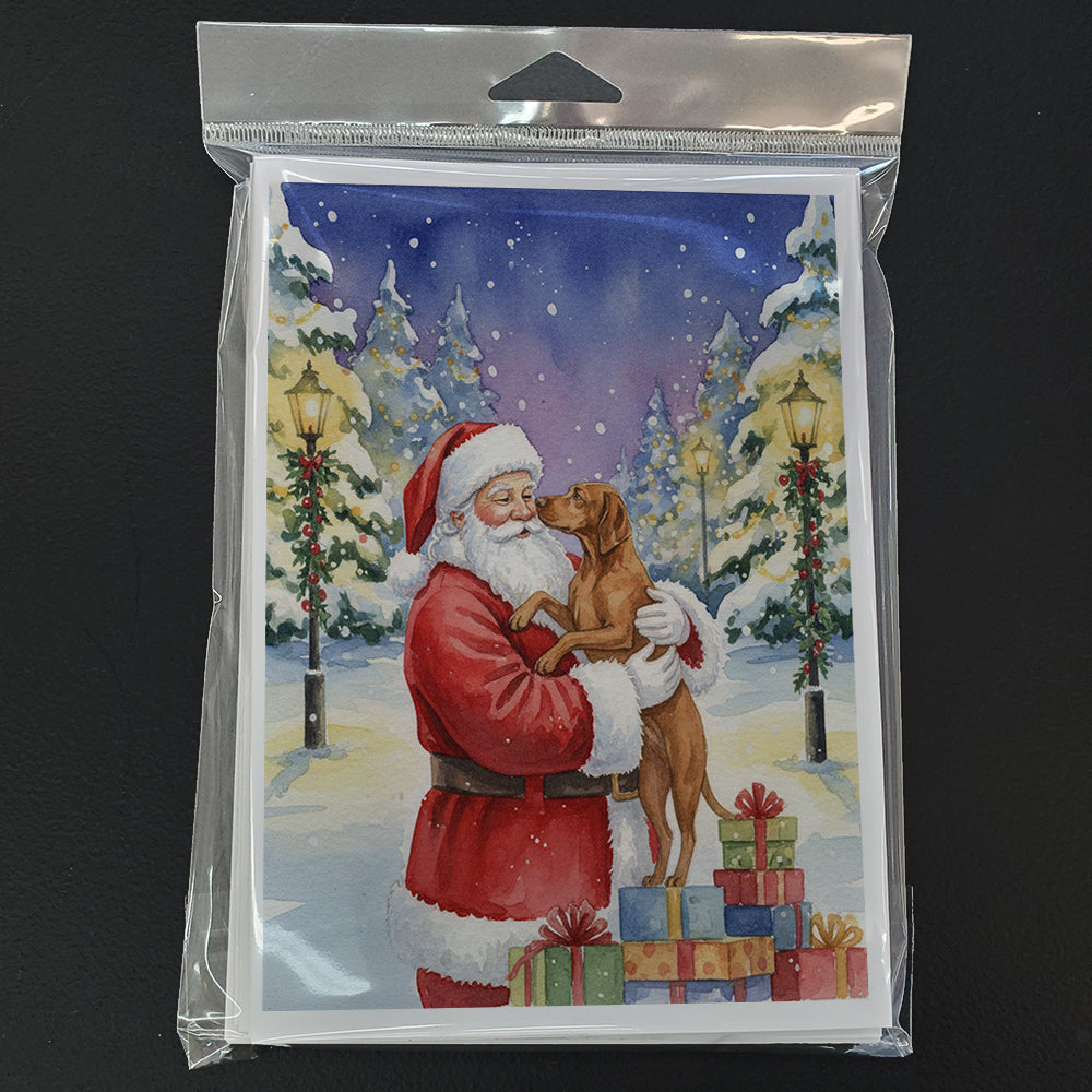 Vizsla with Santa Claus Greeting Cards Pack of 8 Blank Cards with Envelopes Whimsical A7 Size 5x7