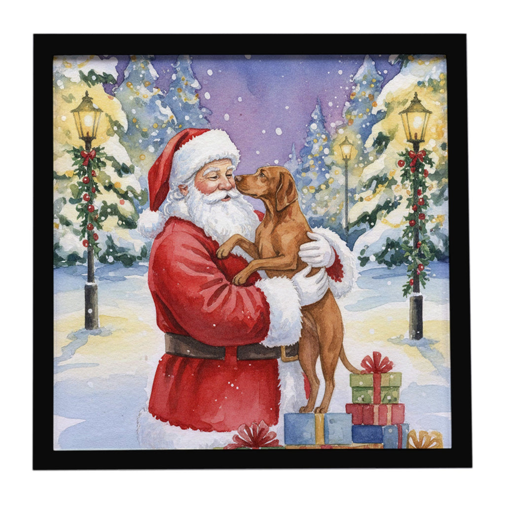 Vizsla with Santa Claus Framed Metal Print Bathroom, Kitchen, Office, Home Decor Wall Art Ready to Hang, Square, 8X8
