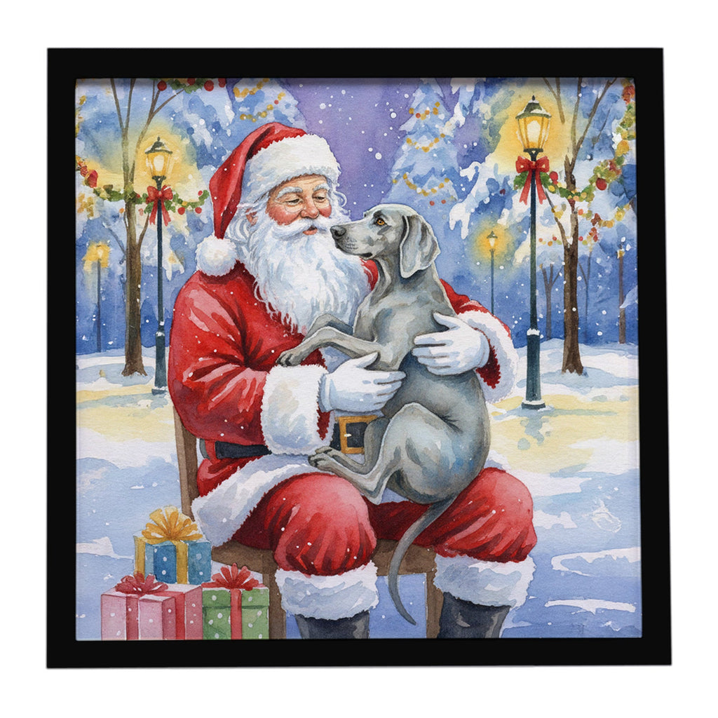 Weimaraner with Santa Claus Framed Metal Print Bathroom, Kitchen, Office, Home Decor Wall Art Ready to Hang, Square, 8X8