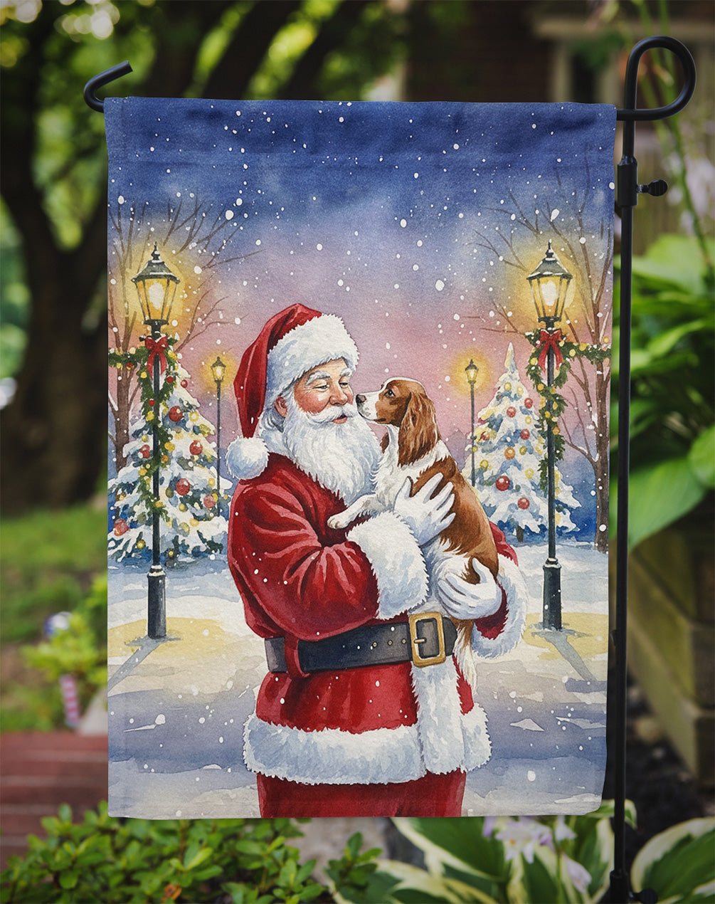 Welsh Springer Spaniel with Santa Claus Garden Flag Mailbox Decorative Yard Banner Outside Patio Artwork for Flower Beds, Garden Size, Multicolor
