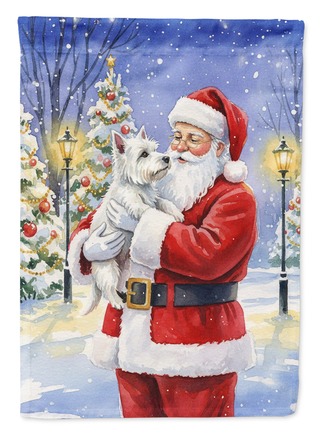 Westie with Santa Claus House Flag 28x40 Porch Sleeve Pole Decorative Outside Yard Banner Artwork Wall Hanging, Polyester