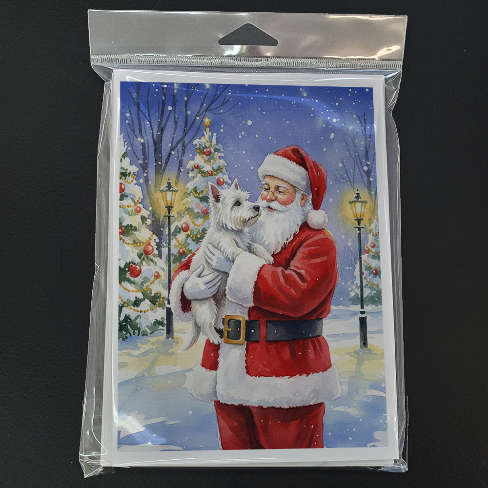 Westie with Santa Claus Greeting Cards Pack of 8 Blank Cards with Envelopes Whimsical A7 Size 5x7
